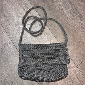 The Sak Crochet Knit Shoulder Bag Hobo Purse Sliver Flap Zipper 90d Y2K TRENDY